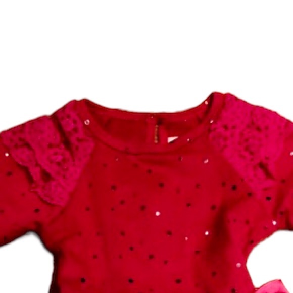 Pink long sleeve dress with silver dots & bow, 6-9 months - Picture 2 of 7